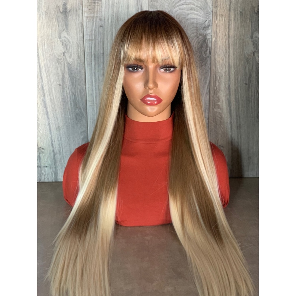 Ombre Blonde Highlights Wig With Bangs